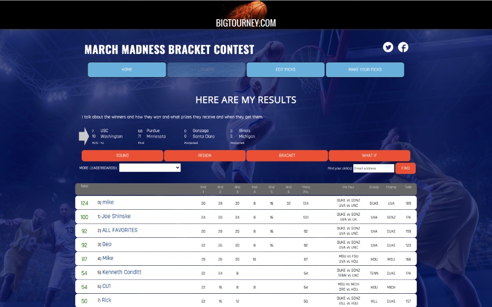 Consumer NCAA Bracket Contest Manager for Friends